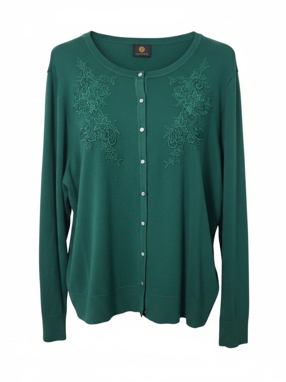 JM Collection Emerald Green Embroidered Button-Front Cardigan